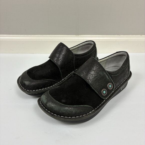 Alegria Deliah Black Mules Clogs Leather Size EU 38 US 8/8.5 Orthopedic Non Slip - Picture 1 of 9